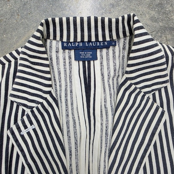 Vintage Ralph Lauren Striped Blazer Jacket Linen Blend - Picture 1 of 8